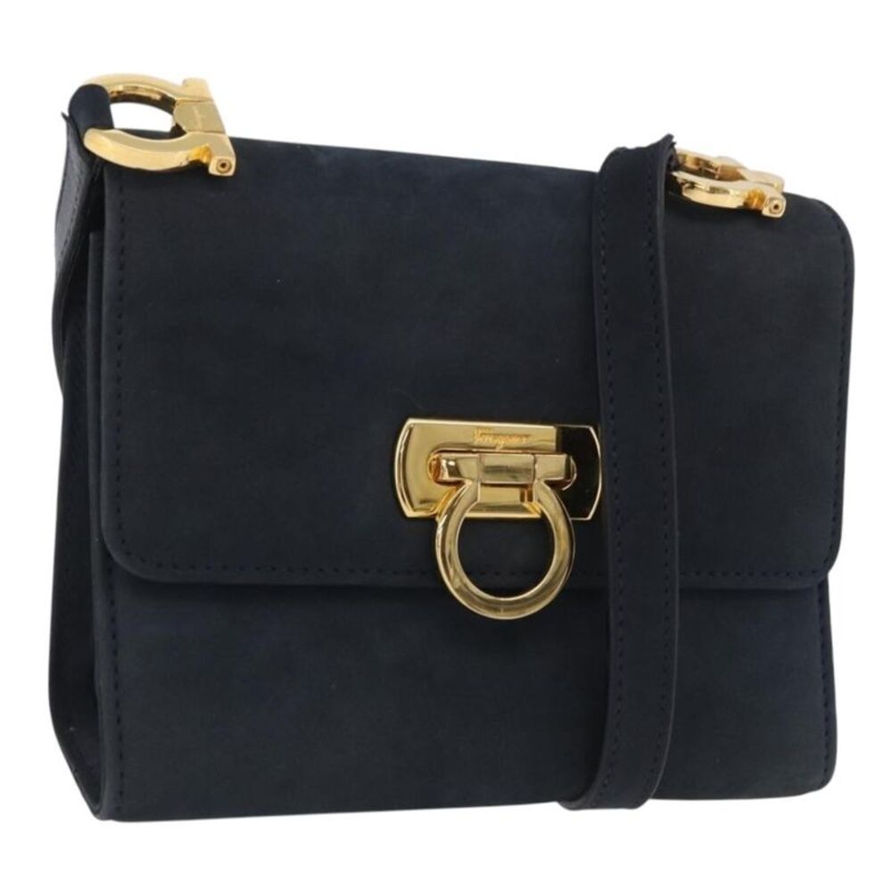 Salvatore Ferragamo Gancini Flap Suede Navy Suede Shoulder Bag Bag